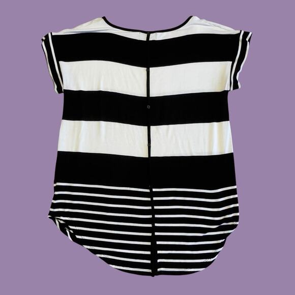 Cynthia Rowley Boxy Striped White Black Hi Low Tunic Top Medium - Picture 5 of 8